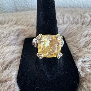 Judith Ripka 18K Gold Sterling Silver Citrine Diamond Ring size 5.75 Rare!!